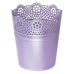 Doniczka z koronkowym wykończeniem, ażurowa Lace - 18 cm - lawendowy pastelowy