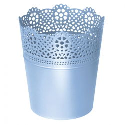 Doniczka z koronkowym wykończeniem, ażurowa Lace - 18 cm - niebieski pastelowy