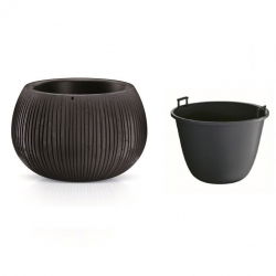 Doniczka okrągła + wkład Beton Bowl - 14,4 cm - czarny beton