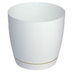 Doniczka okrągła + podstawka Toscana - 13 cm - biała