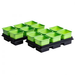 Doniczka kwadratowa zielona 8x8 cm - 12 szt. plus dwie tacki