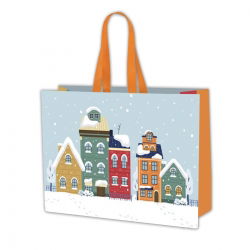 Torba z motywem świątecznym - 45 x 40 x 18 cm - Zaśnieżone kamieniczki