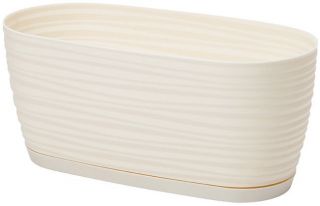 Doniczka podłużna + podstawka Sahara petit - 27 x 13 cm - kremowa
