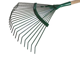 Grabie wachlarzowe z drutu do liści na drewnianym trzonku 130 cm - Kard