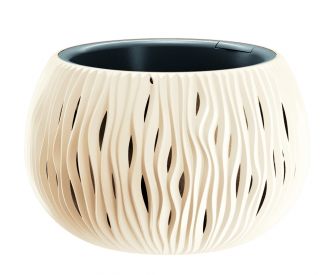 Doniczka okrągła + wkład Sandy Bowl - 29 cm - kremowy
