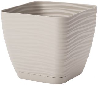 Doniczka kwadratowa + podstawka Sahara petit - 15 cm - jasnoszary