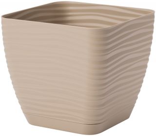 Doniczka kwadratowa + podstawka Sahara petit - 23 cm - cafe latte