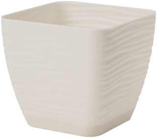 Doniczka kwadratowa + podstawka Sahara petit - 23 cm - krem