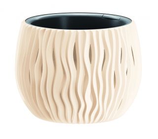Doniczka okrągła + wkład Sandy Bowl - 18 cm - kremowy