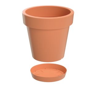 Okrągła, lekka doniczka Lofly z podstawką - 20 cm - terakota