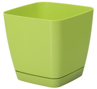 Doniczka kwadratowa + podstawka Toscana - 15 cm - jasnozielona