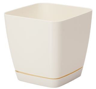 Doniczka kwadratowa + podstawka Toscana - 15 cm - kremowa