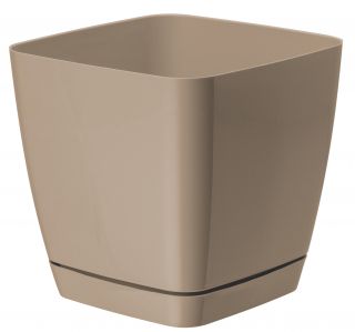 Doniczka kwadratowa + podstawka Toscana - 25 cm - beżowa (cafe latte)
