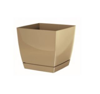 Kwadratowa doniczka z podstawką Coubi - 18 cm - kawa z mlekiem - Prosperplast