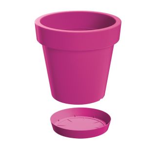 Okrągła, lekka doniczka Lofly z podstawką - 20 cm - fuksja
