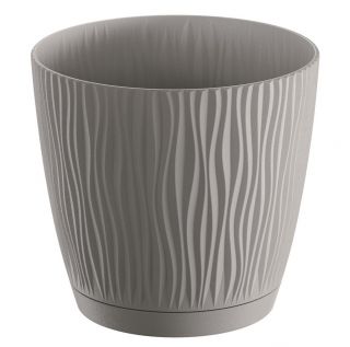 Doniczka okrągła + podstawka Sandy P - 13 cm - kamienny szary