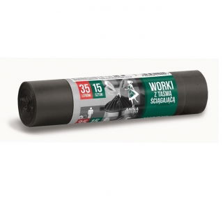 Worki na śmieci z taśmą ściągającą - SUPERMOCNE - 35 litrów - 15 szt. - LDPE