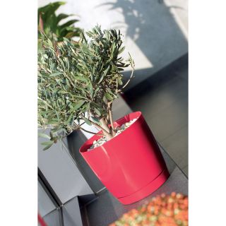 Okrągła doniczka z podstawką Coubi - 10 cm - Grafit - Prosperplast
