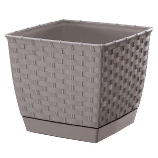 Kwadratowa doniczka z podstawką Ratolla - 18 cm - mocca - Prosperplast