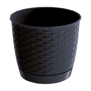 Okrągła doniczka z podstawką Ratolla - 19 cm - antracyt - Prosperplast