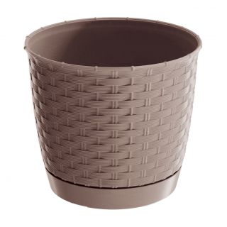 Okrągła doniczka z podstawką Ratolla - 14,5 cm - mocca - Prosperplast
