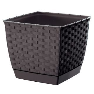 Doniczka kwadratowa + podstawka Ratolla - 14 cm - umbra, ciemny brąz