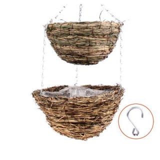 Kosz wiszący na kwiaty, pleciony podwójny - 25 + 30 cm - model FL5371