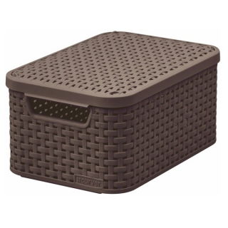 Koszyk  z pokrywą - Rattan Style - 6 litrów - ciemny brąz