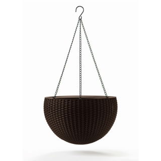 Doniczka wisząca - śr. 35 cm - rattanowa - brąz