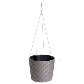Doniczka wisząca okrągła z linką nierdzewną, wkładem i systemem nawadniającym Rato Round - 26 cm - mocca