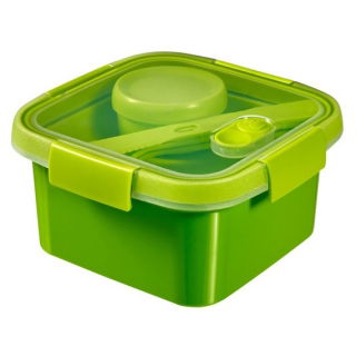 Pojemnik na żywność kwadratowy ze sztućcami i pojemnikiem na sos - Smart To Go Lunch - 1,1 litra - zielony