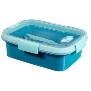 Pojemnik na żywność prostokątny ze sztućcami - Smart To Go Lunch - 1 litr - niebieski
