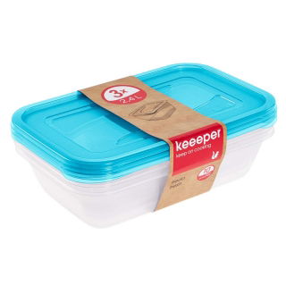 Zestaw 3 prostokątnych pojemników na żywność - Fredo 'Fresh' - 3 x 2,4 litra - świeży niebieski