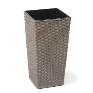 Doniczka ekologiczna z domieszką drewna - Finezja Eco - 19 cm - rattan - szara
