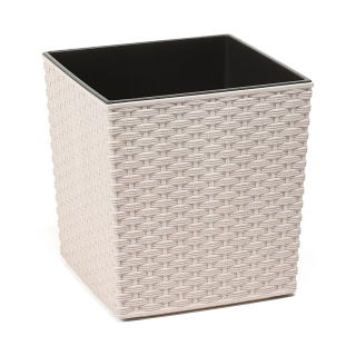 Doniczka ekologiczna z domieszką drewna - Juka Eco - 19 cm - rattan - biała