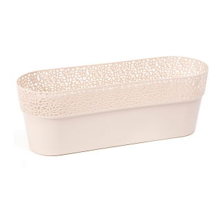 Osłonka z koronkowym wykończeniem, ażurowa Rosa - 38 x 12,9 cm - jasny beż