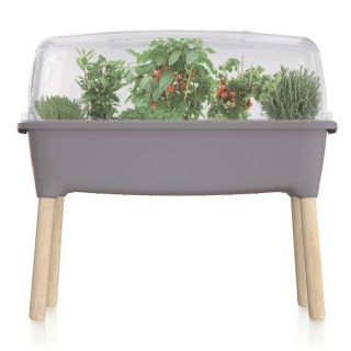 Domowy ogród na drewnianych nóżkach z pokrywą - Szklarenka domowa Respana Planter - 77 cm - kamienny szary