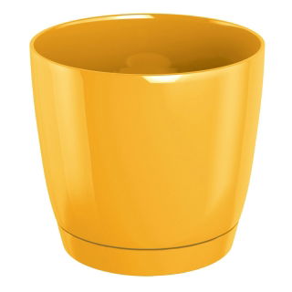 Okrągła doniczka Coubi z podstawką - 10 cm - żółta - Prosperplast