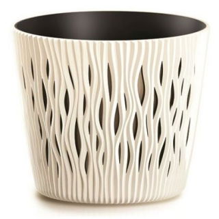 Doniczka okrągła + wkład Sandy Round - 16 cm - kremowy