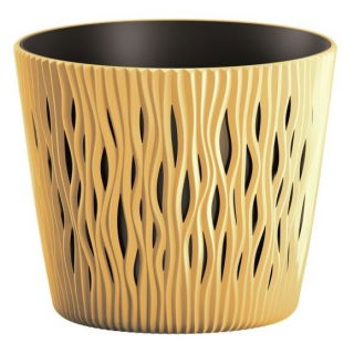 Doniczka okrągła + wkład Sandy Round - 16 cm - musztardowy