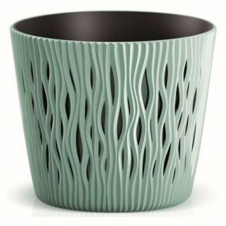 Doniczka okrągła + wkład Sandy Round - 16 cm - szałwia