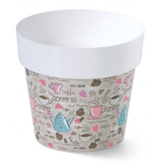 Doniczka okrągła z nadrukiem - 14 cm - motyw coffee M1