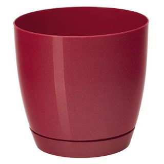 Doniczka okrągła + podstawka Toscana - 15 cm - czerwona metaliczna