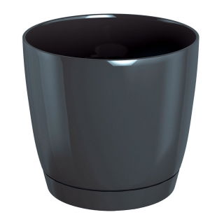 Okrągła doniczka z podstawką Coubi - 15,5 cm - Grafit - Prosperplast