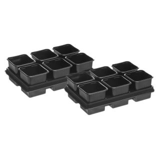 Doniczka kwadratowa czarna 8 x 8 cm - 12 sztuk i dwie tacki