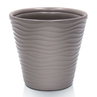Doniczka okrągła Wave - lekka i ozdobna - 30 cm - mocca