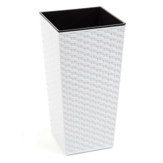Doniczka kwadratowa wysoka Finezja + wkład - 40 cm - rattan biała