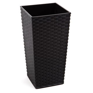 Kwadratowa doniczka wysoka Finezja z wkładem - rattan czarna - 25 cm