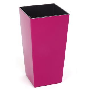 Kwadratowa doniczka wysoka Finezja z wkładem - 14 cm - fuksja