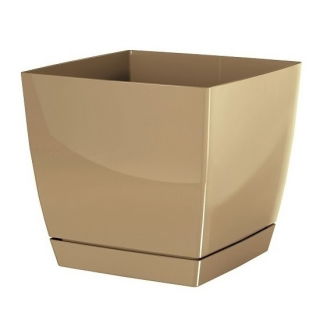 Kwadratowa doniczka z podstawką Coubi - 18 cm - kawa z mlekiem - Prosperplast
